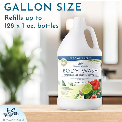 BERGMAN KELLY Refill Gallon Size Body Wash (128 fl oz, Tropical Waterfall Scent), Delight Your Guests with an Invigorating and Refreshing Body Wash, Quality Guest Hotel Toiletries in Bulk