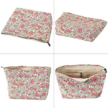 Cotton Printed Makeup Bag - Large Capacity Travel Cosmetic Pouch & Toiletry Organizer with Zipper, Perfect for Daily Use, Makeup Storage, or Gift Ideas