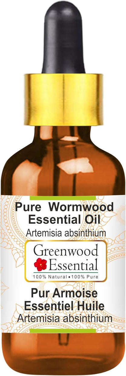 Greenwood Essential Wormwood Essential Oil (Artemisia Absinthium) with Glass Dropper | Pure | Non-Sticky | Non-Greasy | Lightweight | Men & Women | All Skin Types | Steam Distilled 30ml (1 oz)