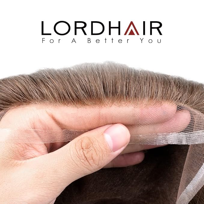 Lordhair Toupee for Men European human hair Full French Lace Hairpieces，Base Size 8x10 inch Hair Replacement System for Men Natural Hairline Human Hair Wig#7Light Brown