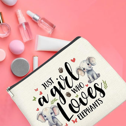 Makeup BagElephant Lovers Gifts for Women Cosmetic Bag Zipper Makeup Pouch Just a Girl Who Loves Elephants