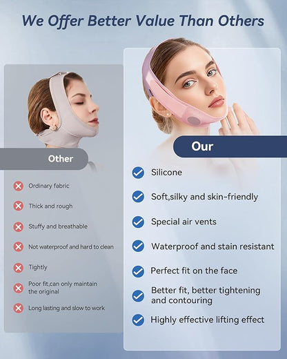 V-Line Sculpting Face Mask – Silicone Chin Strap for Jawline Tightening & Double Chin Reduction (23-27 Inches) (Sakura Pink)
