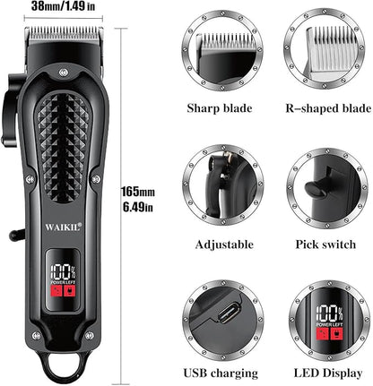 WAIKIL Hair Clippers Professional Cordless for Men, Barber Clippers for Hair Cutting Kit,Rechargeable Haircut Machine for Family,Wireless LCD Display Hair Trimmers Set
