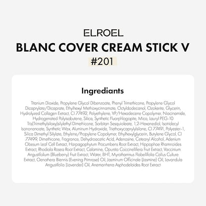 BLANC Cover Cream Stick V - Korean Color-Changing Foundation with Detachable Brush - Full to Medium Coverage Base Makeup (201 Light, 0.45 oz)