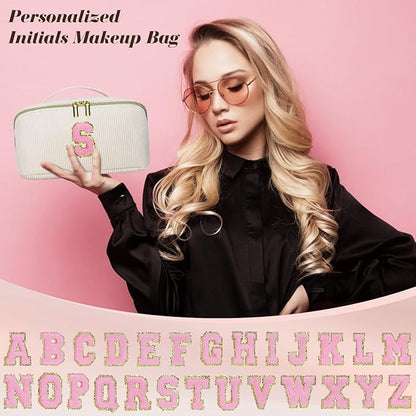 Personalized Initial Makeup Bag,Christmas Gifts for Girl,Preppy Bag Cosmetic Travel Bag Women,Travel Toiletry Organizer,Large Capacity Corduroy Stuff Bag,Cute Cosmetic Pouch Skincare Bag-P