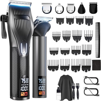 Hair Clippers for Men, Professional Cordless Hair Cutting and Trimmers Set with 7500RPM Powerful Motor & LCD Display, Mutil Function Mens Electric Hair Grooming Shaver Kit for Nose, Face, Body, Beard