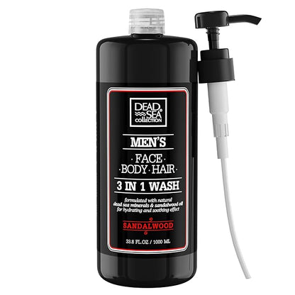 Dead Sea Collection Mens Body Wash 3 in 1 – Sandalwood Body Wash for Men – Shower Gel – Shampoo – Shower Soap for Face and Hair (33.8 Fl. Oz)