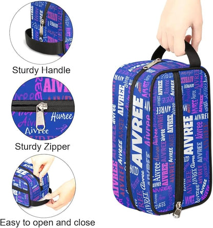 Custom Name Makeup Bag Travel Bag, Toiletry Bag Travel Large Capacity Cosmetic Container Organizer for Shampoo, Royal Blue Background Colorful Names
