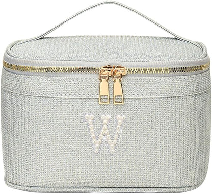 EURYNOME Makeup Bag with Custom Letter W, Water-Resistant Travel Organizer Pouch, (8.3x5.1x5.1 Inch) Cosmetic Case for Women