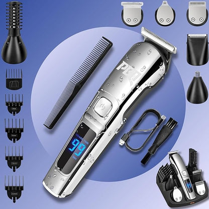 Trimmer for Men Features Waterproof Electric Razor for Your Needs Including Nose, Body, Face and Mustache, Cordless Hair Clippers Shavers for Men Grooming Kit, Silver Color