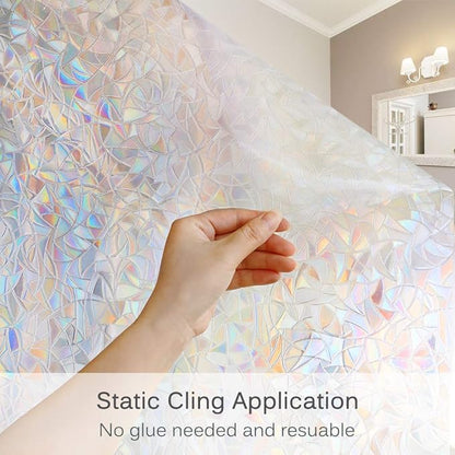 Volcanics Window Privacy Film with Installation Tools, Static Window Clings Vinyl 3D Decals Stickers Rainbow Window Film for Glass Door Home Heat Control Anti UV 23.6 x 157.4 Inches