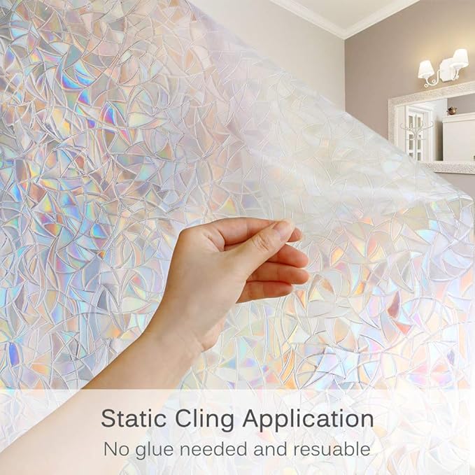 Volcanics Window Privacy Film Static Window Clings Vinyl 3D Decals Stickers Rainbow Window Film for Glass Door Home Heat Control Anti UV 23.6 x 78.7 Inches