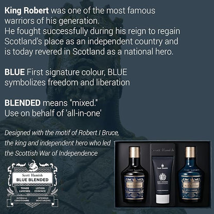 Scott Hamish Blue Blended Set - Skincare Set for Men with Face Wash, Face Toner & Facial Emulsion – Intensive Moisturizing and Conditioning Aftershave Kit Enriched - Bergamot & Musky Scent