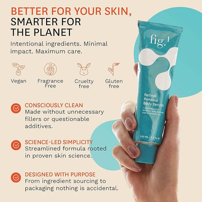 Fig.1 Retinol Body Serum – Advanced Skin Booster for Crepey Skin, Stretch Marks, Anti-Aging & Dark Spots – Glowing, Non-Greasy Retinoid Treatment with Niacinamide, Vitamin C & Retinol – 3.4 oz