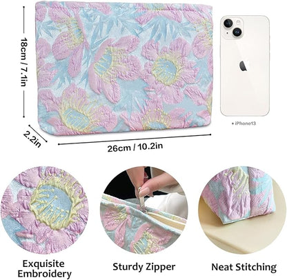 STARDW Aesthetic Floral Makeup Bag Cute Small Cosmetic Bags for Women Girls, Travel Toiletry Bag Large Capacity Zipper Makeup Pouch, Purse Organizer Pouches (Embossed Flower)