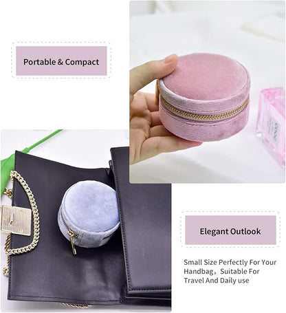 TAIMY Small Jewelry Travel Case, Round Mini Travel Jewelry Box for Women Girls, Portable Mini Jewelry Travel Organizer Boxes for Rings Earrings Necklaces Bracelets(Pink Lavender)