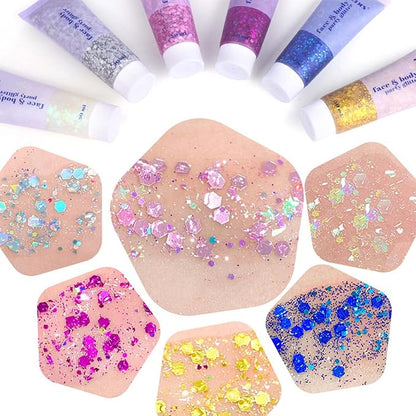 DAGEDA Body Glitter Gel, Face Glitters Body Gel Sequins Shimmer Liquid Eyeshadow, Chunky Glitter for Face Hair Nails, Holographic Cosmetic Laser Powder Festival Makeup 50ml(Pink)