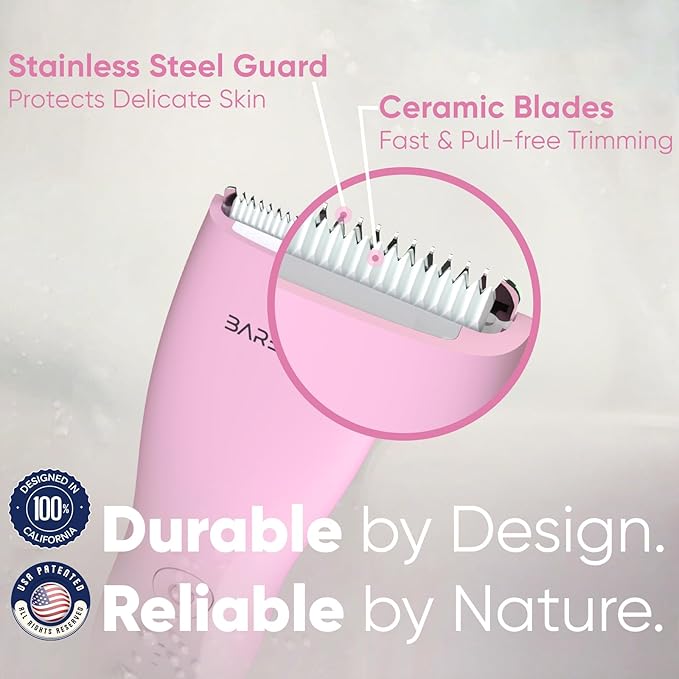 Bikini Trimmer for Women, Pubic Hair Trimmer | Waterproof, USB-C Rechargeable, LED Light, Replaceable Blade | Electric Razors for Women, Electric Lady Shaver (Rose)