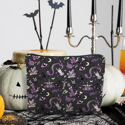 Purple and Black Halloween Makeup Bag, Halloween Gifts for Women, Witchy Makeup Bag, Witchy Gifts for Women, Witch Stuff, Goth Gothic Makeup Bag, Gothic Gifts for Women, snake