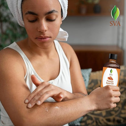 SVA Papaya Seed Oil - 4 Fl Oz – 100% Natural Cold Pressed Papaya Oil - for Face, Skin Care, Hair Care, Scalp Massage & Body Massage – Carrier Oil with Dropper