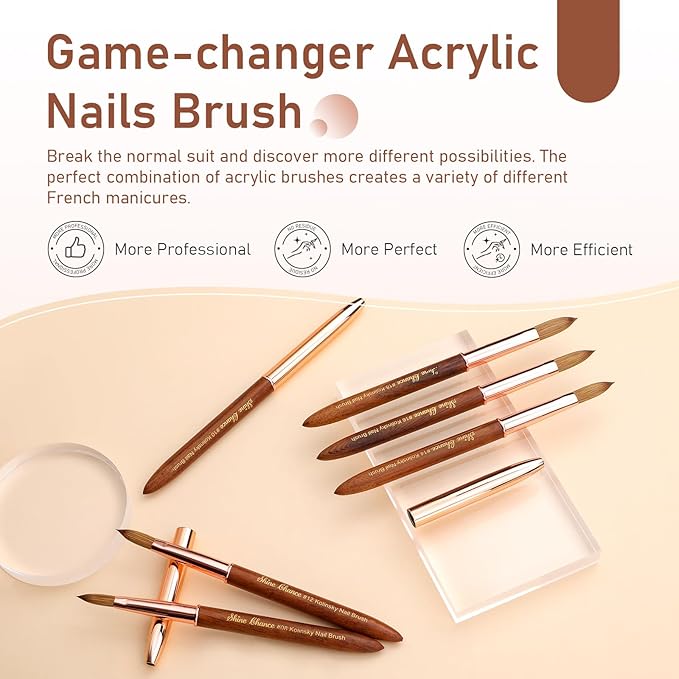 Acrylic Nail Art Brush Size 12, 100% Pure Kolinsky Hair Oval Nail Brush for Acrylic Application, Professional Nail Extension Manicure Tool Wooden Handle Nail Drawing Pen for DIY Home Salon