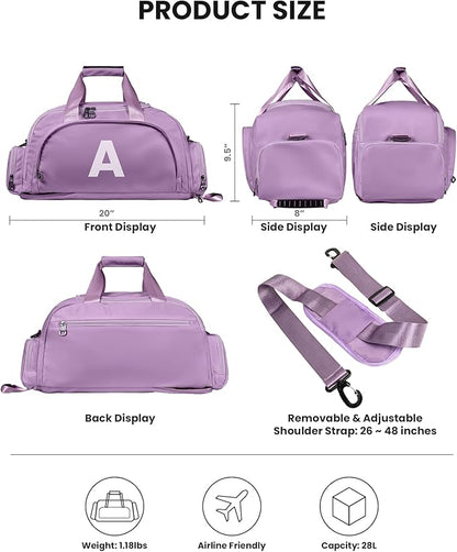 Birthday Gifts for 12 13 14 15 16 17 18 Year Old Girl, Initial Gym Bags with Shoe Compartment, Dance Bag for Girls, Monogram Kid Overnight Bags, Preppy Stuff (Letter K)