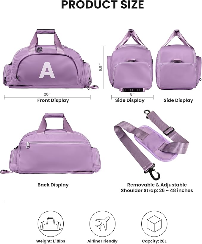 Daughter Niece Granddaughter Birthday Gifts, Initial Gym Bags with Shoe Compartment, Dance Bag for Girls, Monogram Kid Overnight Bags, Teen Girl Gift Trendy Stuff (Letter W)