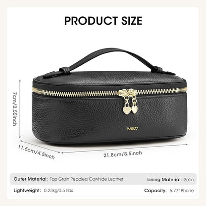 Kattee Makeup Bag for Women, Leather Cosmetic Bag, Working Makeup Bags for Ladies with Handles, Portable Travel Toiletry Bag,Black