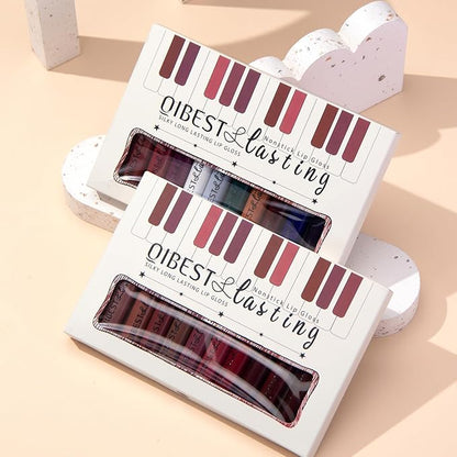 12Pcs Makeup Matte Lipstick Lip Kit, Warm Neutrals & Vintage Reds Non-Stick Cup Not Fade Liquid Lipstick Waterproof Long Lasting Durable Nude Lip Gloss Beauty Cosmetics Gift Box Makeup Set Kit