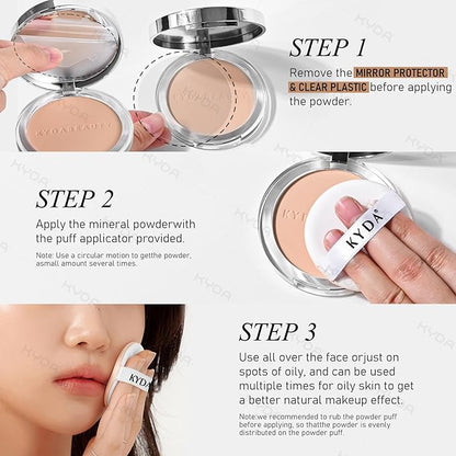 KYDA Mineral Powder, SPF 35, 4-in-1 Mineral Pressed Powder Foundation with Concealer and Setting, Matte Weightless Pressed Foundation, Light to Medium Coverage, #LIGHT