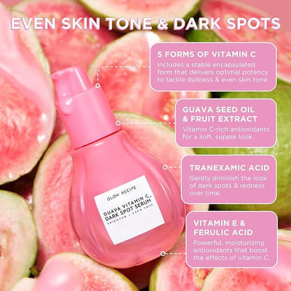 Glow Recipe Guava Brightening Korean Skincare Gift Set - Vitamin C Under Eye Cream Treatment + Hydrating Vitamin C Dark Spot Face Serum with Niacinamide & Peptides, Travel Size (2 Count)