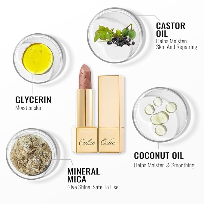 Oulac Metallic Lipstick for Women with Lightweight Hydrating Formula, Metallic Golden Nude Lip Stick, Vegan Beauty, Full Coverage Lip Makeup, Christmas Gifts for Women, Sahara Gold(10)