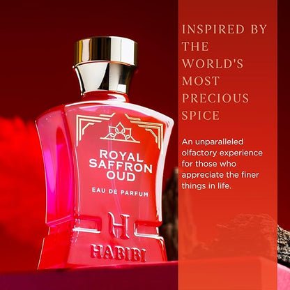 H HABIBI Royal Saffron Oud Arabian Perfume for Women – 2.5 oz (75ML) Long Lasting Women's Fragrance, Warm Woody Scent with Jasmine, Patchouli, Sandalwood & Amber Notes