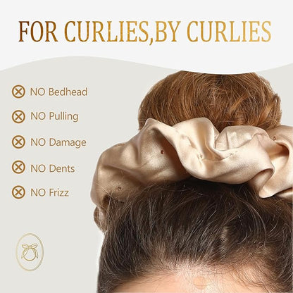 100% Mulberry Silk Scrunchies for Women Ponytail Holders – Plus Rhinestone-Embellished Design for Curly, No Damage Hair Ties for Curly, Thick, and Thin - Hair Accessories for Women (Champagne)