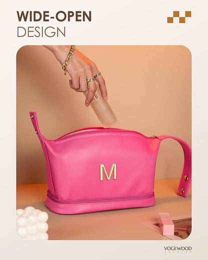 Gifts for Teacher Women, Personalized Makeup Bag with Handle, Initial Double Layer Cosmetic Bag with Makeup Brush Organizer, Cute Cosmetic Pouch for Women, Gifts for Friends Female