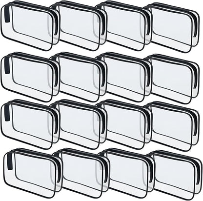 16 Pieces Clear Makeup Bags Bulk, TSA Approved Toiletry Bag for Travel, PVC Waterproof Travel Pouches Clear Pouch with Zipper for Men and Women Carry-on Travel Essentials Cosmetic Bags (Black-M)
