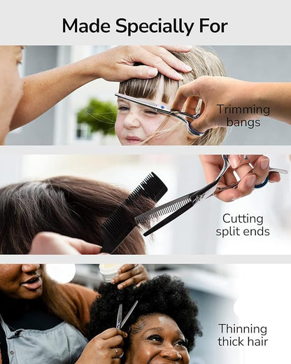 ULG Professional Thinning Shears with Leather Case - 6.5“ Japanese Stainless Steel Texturizing & Hair Cutting Scissors for Salon & Home Use
