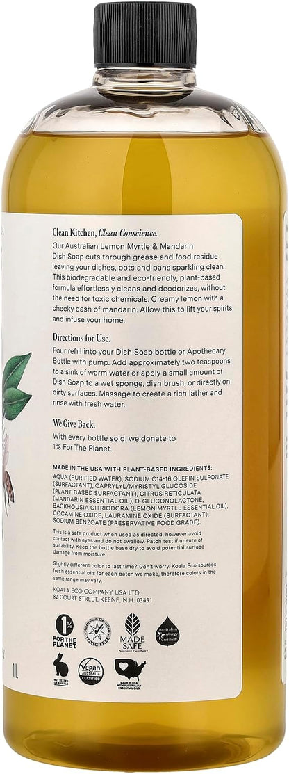 Koala Eco Dish Soap - with Australian Lemon Myrtle & Mandarin Essential Oil - 34oz