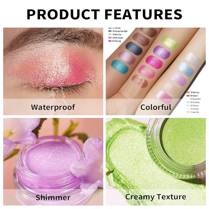 Oulac Cream Eyeshadow also for Highlighter Large Capacity Highly Pigmented Eye Shadow Waterproof &Long Lasting with Moisturizing Formula 12