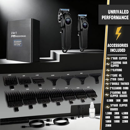 Hair Clippers for Men Professional Clippers and Trimmers Set, Cordless Hair Clippers, Haircutting Machine with LED Display for Barber Mens Grooming Kit
