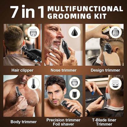 Ufree Beard Trimmer for Men, Electric Razor Shavers, Cordless Hair Clippers, 7 in 1 Beard Grooming Kit for Mustache, Body, Nose and Facial, Gifts for Men