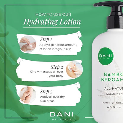 DANI Naturals Hand & Body Lotion - Clean Bamboo Bergamot Scented, Deep Hydration Lotion for Dry Skin, With Shea Butter & Aloe Vera, Natural & Organic Ingredients, Paraben-Free, 12 Oz