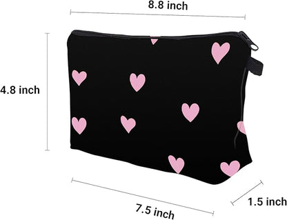 Cute Travel Makeup Bag Cosmetic Bag Small Pouch Gift for Women (Pink Heart)