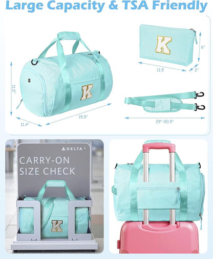 Tween Girl Birthday Gifts, Girls Travel Duffle Bag, Kids Initial Overnight Bags with Shoe Compartment, Personalized Weekend Bag with Cosmetic Pouch, Dance Recital Gift for Niece (Letter Y)