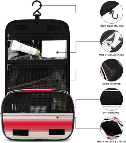 Travel Toiletry Bag Red Blue White American Flag, Portable Makeup Bag with Hanging Hook, Large Capacity Door Room Essentials Travel Organizer for Women Men