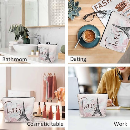 Women Cosmetic Bag Eiffel Tower, Watercolor Paris Eiffel Tower Cute Makeup Bag For Purse Cosmetic Travel Bag For Toiletries Makeup Storage Bag Flax Skincare Bag Make Up Pouch Bags