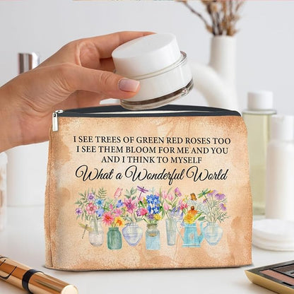 Floral Makeup Bag Gifts for Women What a Wonderful World Floral Butterfly Cosmetic Bag Zipper Makeup Pouch