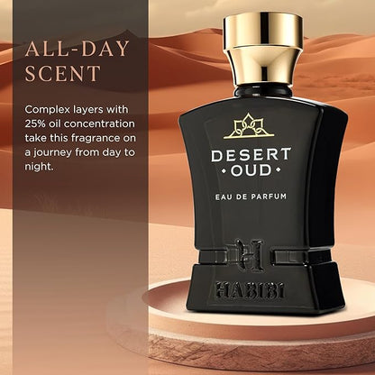 H HABIBI Desert Oud Perfume for Men - 2.5 oz (75ML) Long Lasting Arabian Cologne, Bold Floral Woody Men Perfume, Luxury Fragrance Gift for Special Occasions