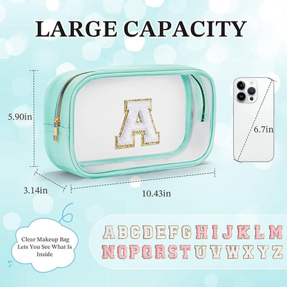 YOOLIFE Initial Make Up Bag Travel Toiletry Bag, Clear Makeup Bag With Zipper Preppy Cosmetic Bag Swim Gifts For Girls Gifts for Women Teen Girlfriend Teacher Mom Birthday Daughter Gifts Blue P