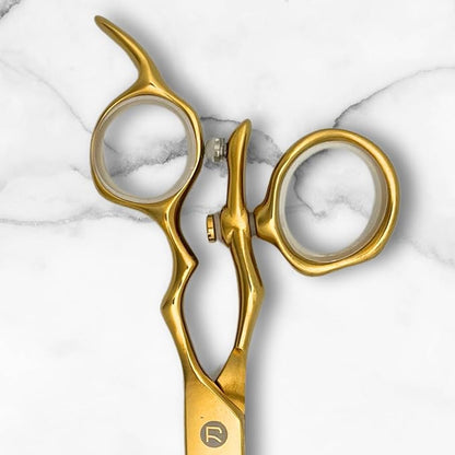 6 Inch Yellow Gold Swivel Hair Shears Set Includes Swivel Cutting Shears and Swivel Thinning Shears - Professional Grade - 440C Stainless Steel